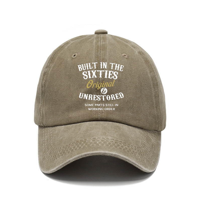 Fashion Washed Printed Hat, 60s Distressed Dad Hat, Vintage Foreign Trade Baseball Cap, Soft Top Sun Hat