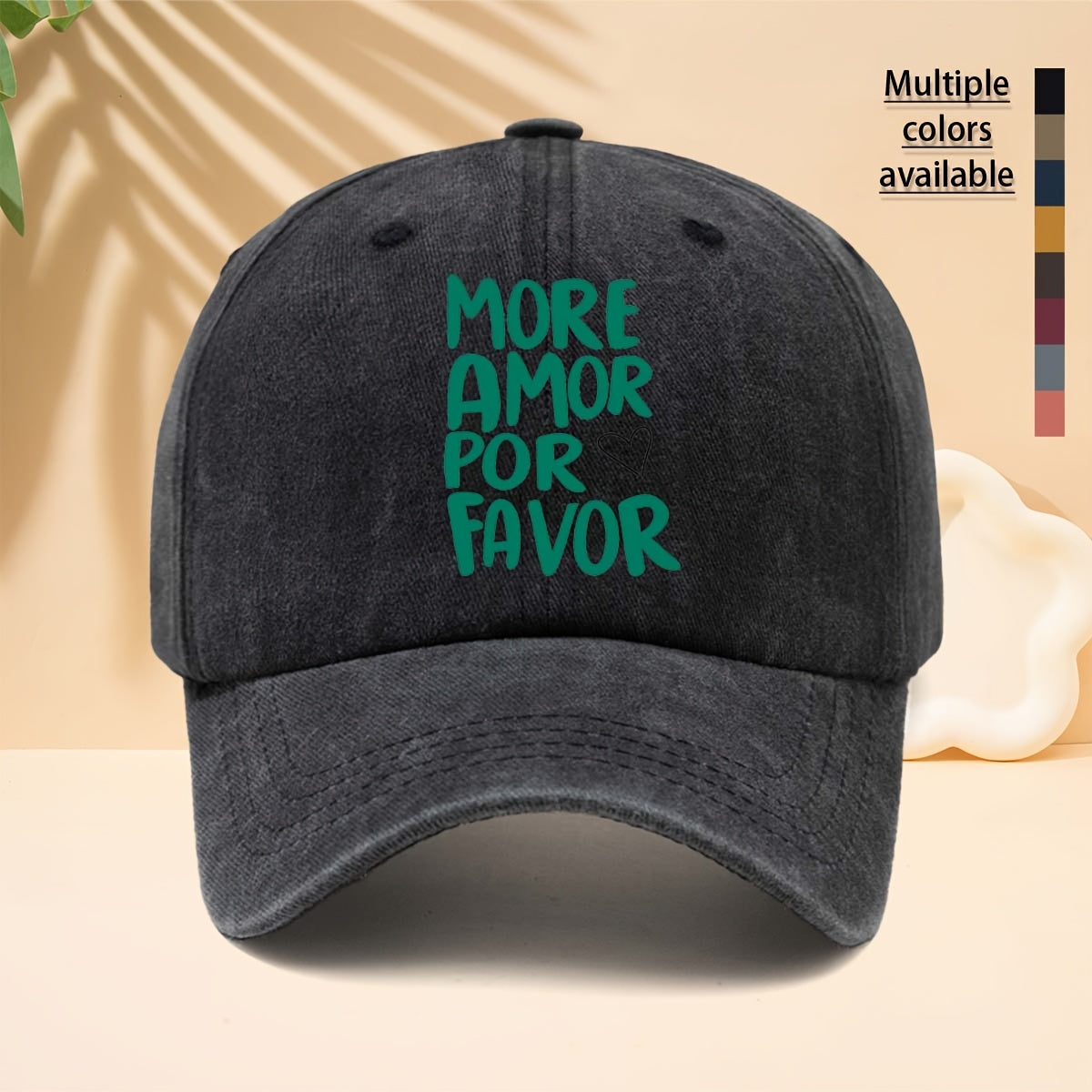 A Washed Baseball Cap with The Slogan MORE AMOR POR FAVOR, a Trucker Hat for Men And Women, a Casual Hat Suitable for All Seasons, a Six-Panel Hat with a Soft Top Design, Lightweight And Suitable for Daily Commutes, Street Style, Music Festivals
