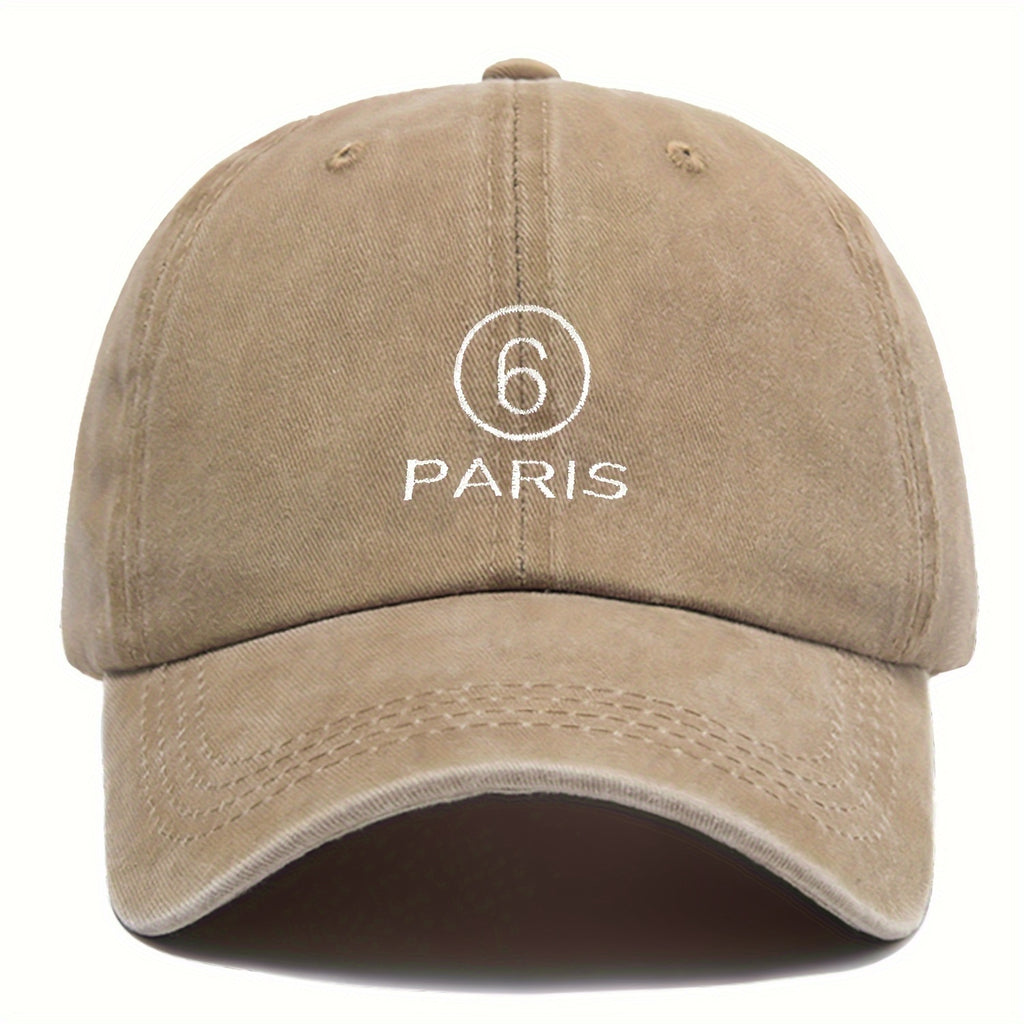 MM Style "Paris" Number ⑦ Baseball Cap Solid Color Easy Paris Embroidery Number 6 Fashion Curved Brim Hat Universal for All Seasons Men And Women Adjustable Size Comfortable And Breathable