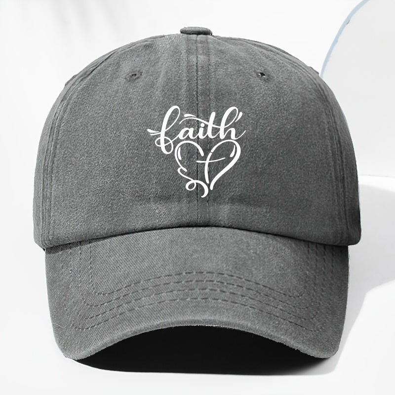 Vintage Washed Baseball Cap with Faith And Heart Design - Adjustable, Lightweight Sun Hat, All-Season Wear, Perfect for Outdoor Activities, Baseball Cap