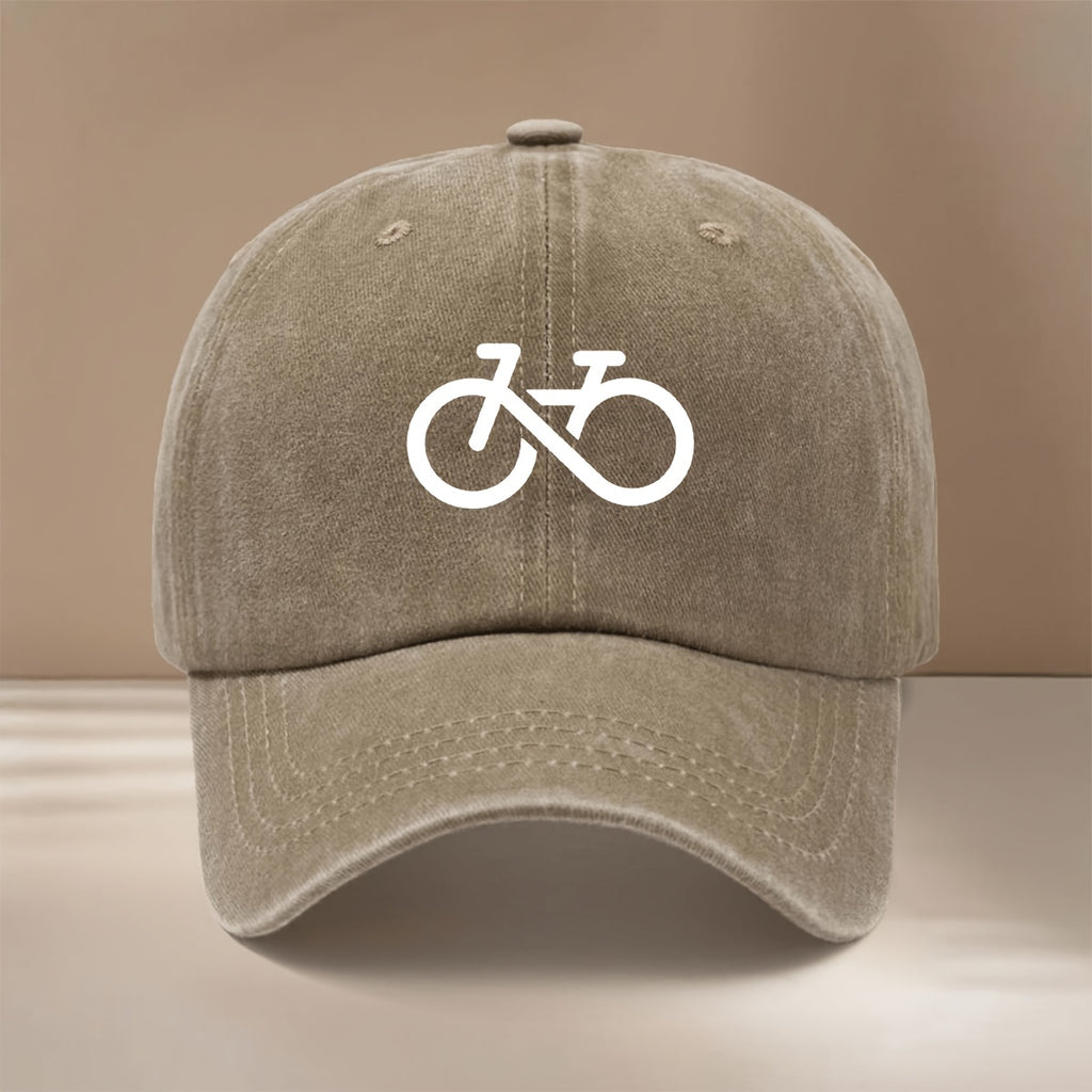 Baseball Cap with Stick-figure Bicycle Print, Suitable for Vacations, Travel, Gatherings, and Camping. Features a Curved Brim, Adjustable Size, and Textured Hip-hop Style. Comfortable and Lightweight, This Unisex Six-panel Cap Is Also a Casual