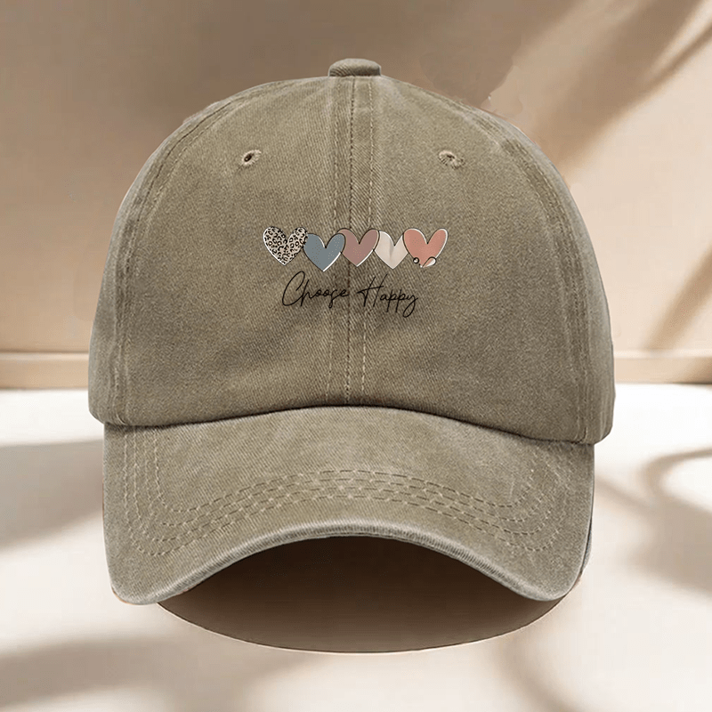 1pc Hat, "Heart and Happiness" Printed Baseball Cap, Adjustable Solid Color Hat, Dad Hat, Hiking Hat, Perfect for Outdoor Activities, Daily Outings, Shopping and Dating, Versatile Headwear Accessory