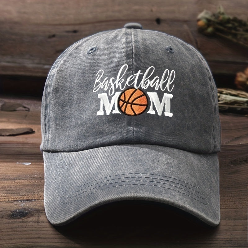 Trendy Unisex Embroidered BASKETBALL MOM Washed Baseball Cap for Outdoor And Casual Wear