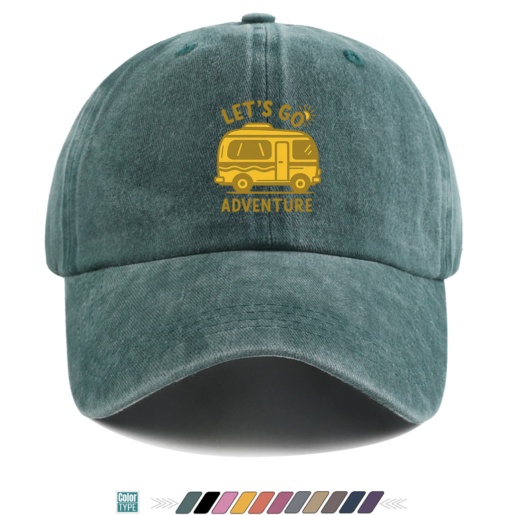 1pc "LET's GO ADVENTURE" Camper Van Print Baseball Cap, Vintage Yellow RV Pattern Sun Hat, Fashionable Casual Sun Hat, Unisex Adjustable Duckbill Cap for Outdoor Adventures, Road Trips, Camping Picnics, Weekend Outings, Park Strolls, Beach Vacations