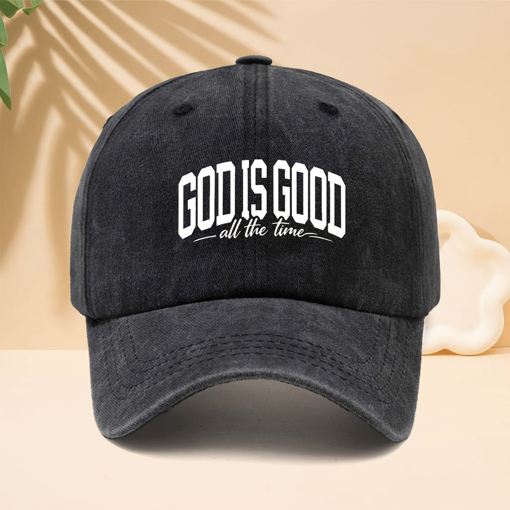 Baseball Cap with 'GOD IS GOOD ALL THE TIME' Pattern, American Street Faith Design Style Curved Brim Cap for Walking, Parties, Dates, Shopping, Vacation, Travel, Dad Hat, All-Season, Adjustable Size, Unisex Casual Hat