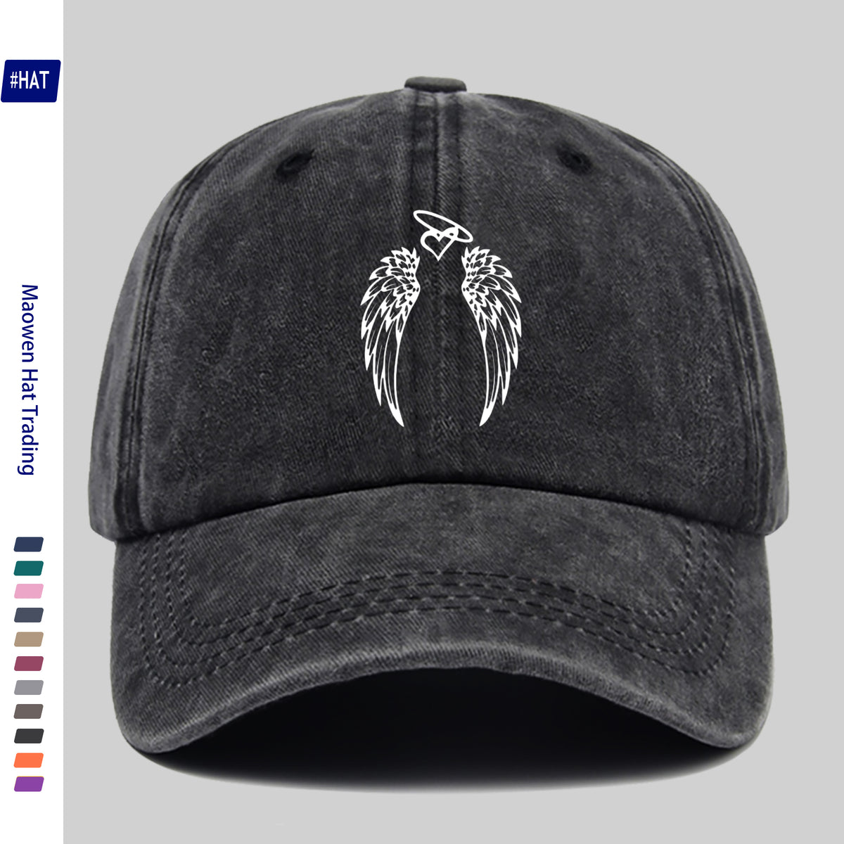 1pc Vintage Washed Distressed Duckbill Trucker Hat - Unisex Adjustable Buckle Baseball Cap with Wing Print, Lightweight Suitable for Outdoor Fishing, Hunting, Cycling, Suitable for Men & Women, Machine Washable Design, Winged Cap for Vacations