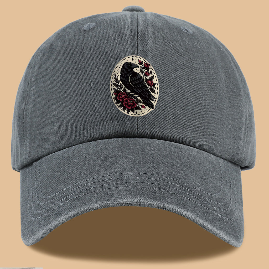 1pc 1pcs Black Crow & Red Rose Vintage Duckbill Baseball Cap - Adjustable Unisex Hat Suitable for Men & Women, Gothic Streetwear Sun Hat for Outdoor Travel, Daily Commute, Photo Shoots, Creative,,