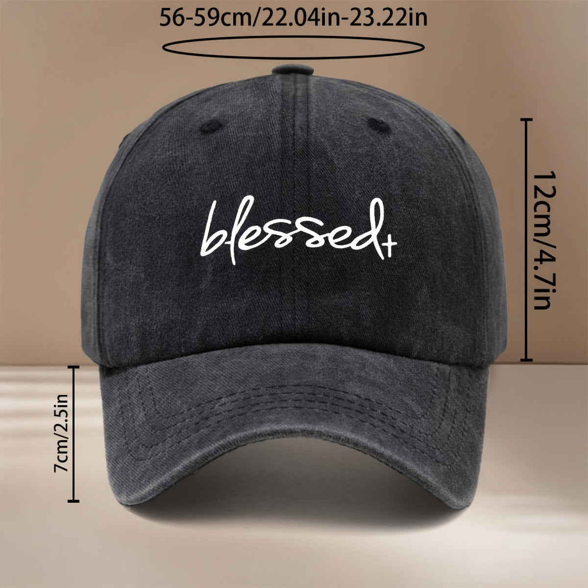 Blessed+ Text Pattern Baseball Cap, Relaxed Fit with Curved Brim for a Slimming Effect, Unisex Hip-Hop Style Curved Brim Hat, Lightweight and Comfortable Duckbill Cap for Vacations, Travel, Dinners, and Camping, Adjustable Size, Simple and  Six-Panel