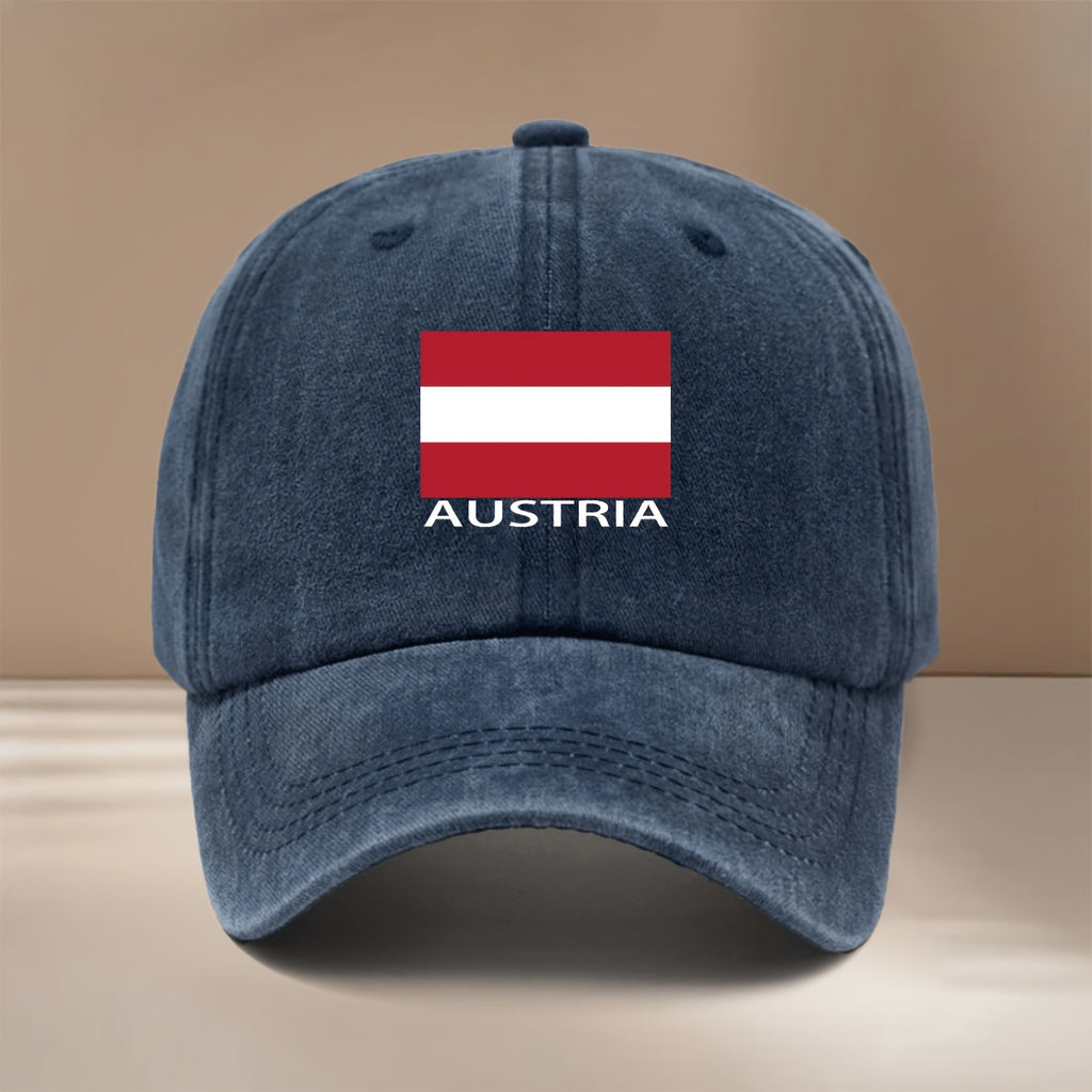 AUSTRIA Letter Austria Flag Pattern Baseball Cap Easy Fashion Lightweight Hip Hop Hat Unisex Curved Brim Hat Vacation Travel Dinner Camping Matching Comfortable Duck Tongue Hat Curved Brim Arc Shows Small Face Adjustable Size Six-Piece Hat Version E