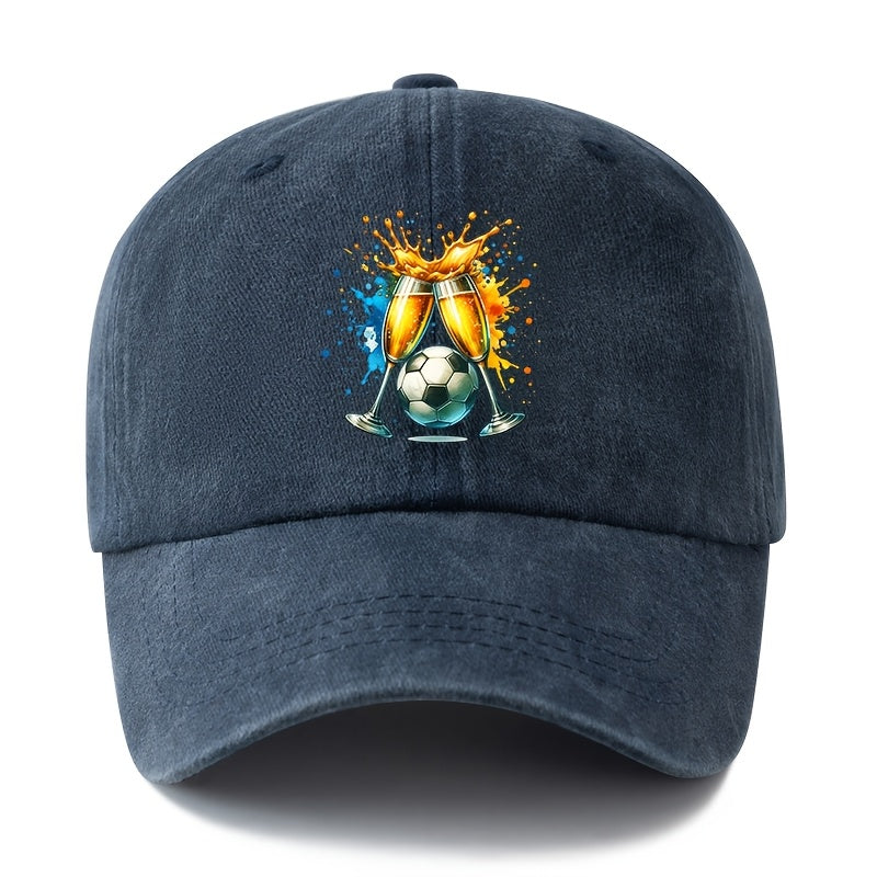 2026 Football Event Special Baseball Cap, Unisex Fashion All-Match Printed Beer Football Baseball Cap, Classic Retro Washed Outdoor Lightweight Curved Cap, Trucker Hat, Suitable for Outdoor Vacation Travel Camping And Other Casual Occasions
