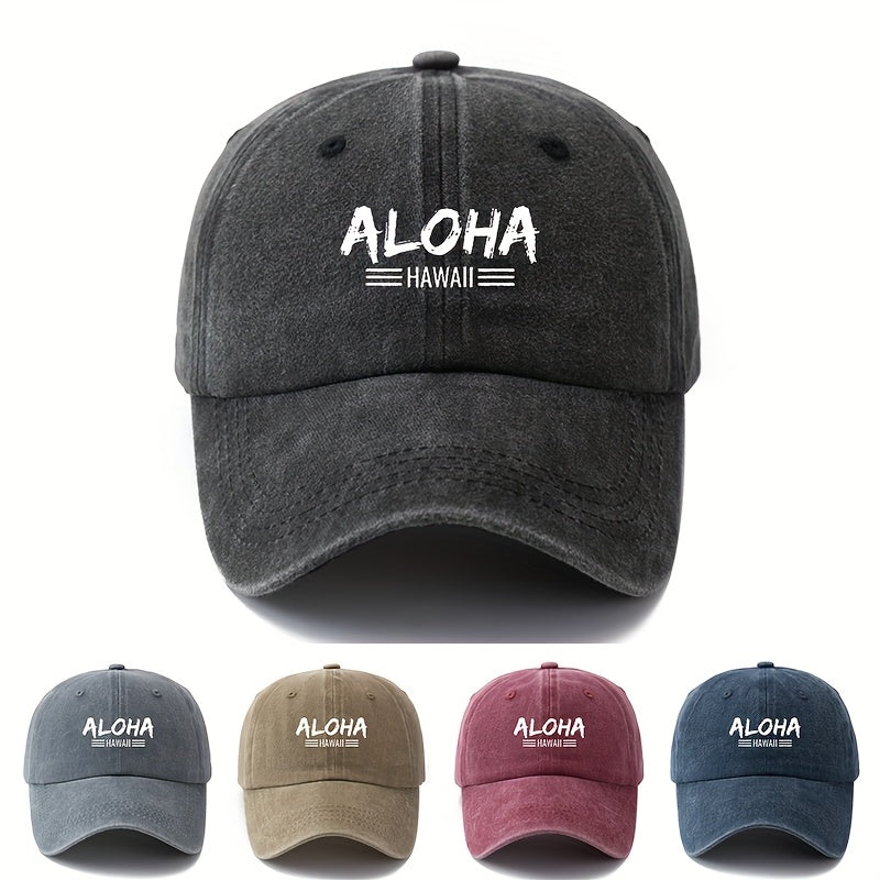 MAKEFGE Unisex Baseball Cap - Lightweight Vintage Washed Trucker Hat with Bold ALOHA Lettering, Curved Brim for Outdoor, Hawaii Vacation, Camping - Available in Black, Brown, Burgundy, Navy - Men & Women, Travel Accessory, Retro Fashion
