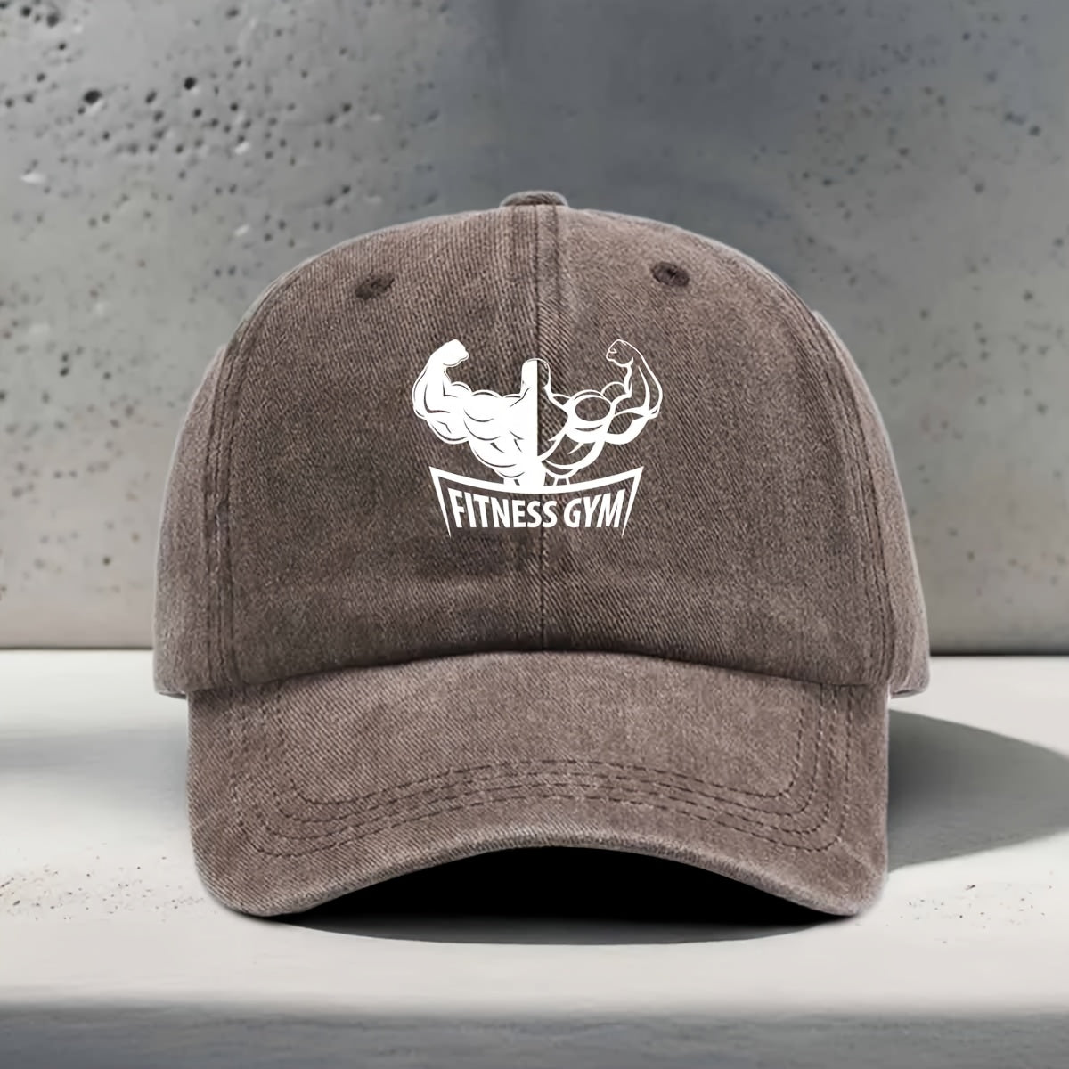 Men's & Women's Adjustable Baseball Cap with Muscle Silhouette & "FITNESS GYM" Print - Curved Brim Snapback Hat Suitable for Gym, Yoga, Outdoor Sports, Washed Style for Fitness Enthusiasts, Strength Training, Unisex