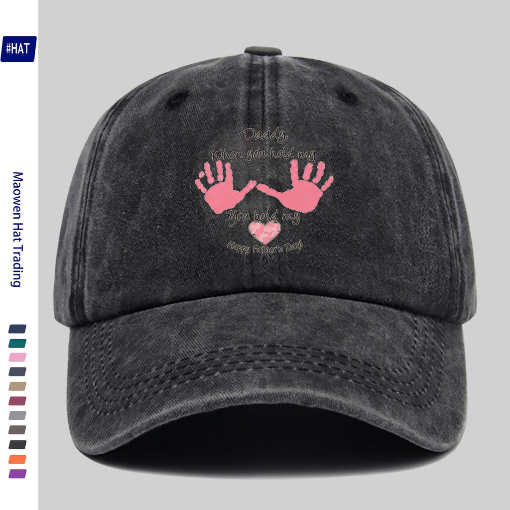 Adjustable Baseball Cap with "Daddy When You Hold Me" Lettering - Unisex Vintage Washed Hat Suitable for Streetwear, Machine Washable, Buckle Closure, Retro Design for Men & Women, Casual Fashion Accessory