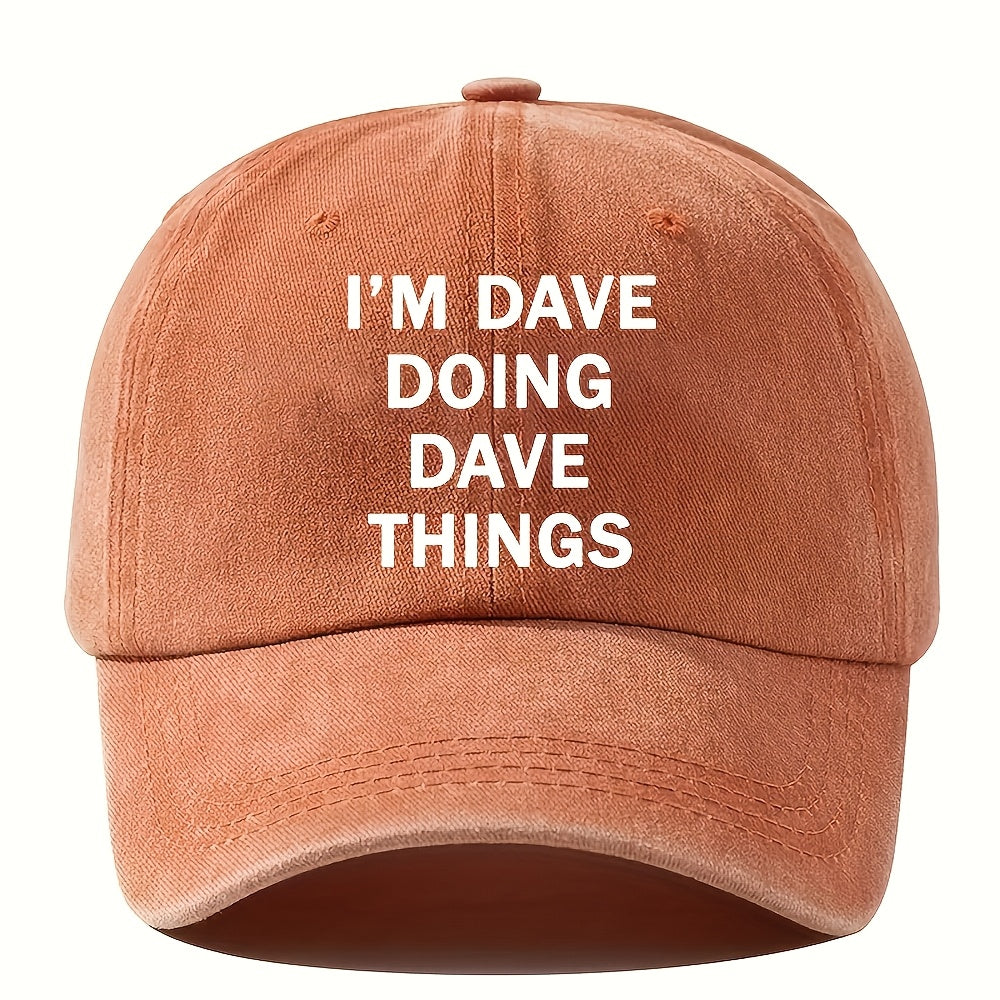 ATHACER Men'S "I'm Dave Things" Vintage Baseball Cap - Retro Washed Black Hat with Bold Text, Lightweight & Breathable for Outdoor Fashion, Hand Wash Only, Outdoor Headwear, Casual Headgear, Distressed Texture