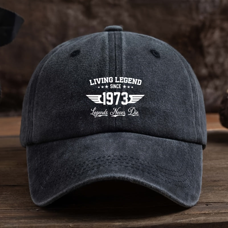 Men'S Black Baseball Cap Featuring a Print That Says 'Living Legend Since 1972.83inch' - a Fashionable Black Duckbill Hat Suitable for Outdoor Activities, Machine Washable, Made of Polyester