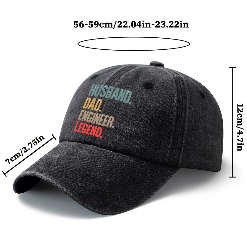 A Unisex, Fashionable and Versatile Printed Baseball Cap with a Stepwise Identity Statement, HUSBAND DAD ENGINEER Baseball Cap, Classic Retro Washed Outdoor Lightweight Curved Brim Cap, Trucker Baseball Cap, Suitable for Outdoor Vacations, Travel, Ca