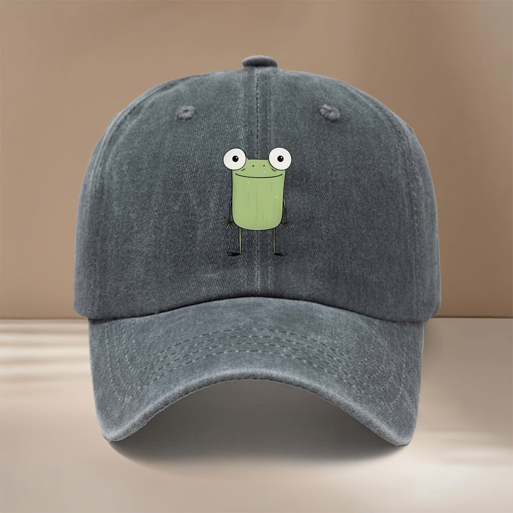 This Is a Baseball Cap Featuring a Minimalist Frog Design, Suitable for All Seasons with an Adjustable Size. It's a Casual Unisex Hat That's Lightweight and Stylish, Perfect for Outdoor Activities, Gatherings, Camping, and as a Trendy Curved-brim Cap