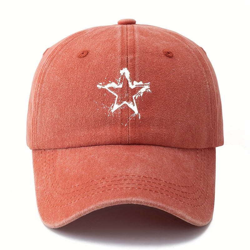 A Unisex Baseball Cap with a Printed Five-star Pattern, Adjustable Size, Lightweight and Sun-protective for Outdoor Use, Suitable for Truckers, Outdoor Activities, Camping, Vacations, and Casual Occasions.