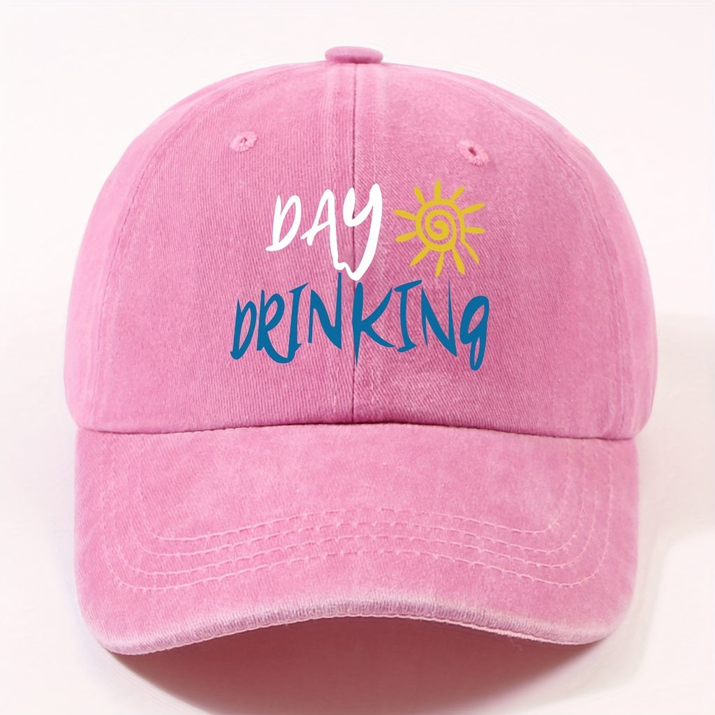 Retro Worn-Out Baseball Cap Featuring a "Daily Drink" Sun Design - Adjustable, Lightweight, Unisex Outdoor Hat Ideal for Biking, Everyday Use, And Festive Gatherings - Available in Various Colors (Black, Dark Gray, Pink, Military Green, Etc.)