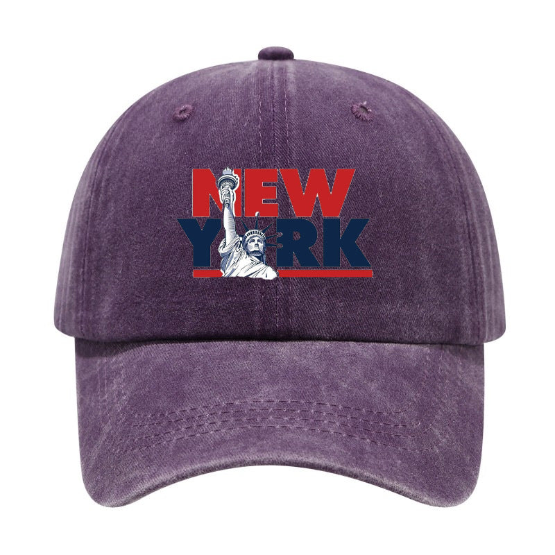 1 Washed Distressed Printed Baseball Cap for Adults, Versatile Vintage New York Statue of Liberty Print Washed Distressed Soft Top Sun Baseball Cap, Unisex