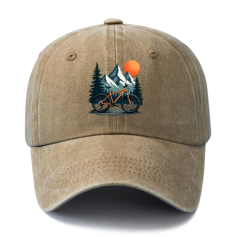 Unisex Fashion Versatile Printed Sunset Bicycle Baseball Cap, Classic Retro Washed Outdoor Lightweight Curved Cap, Trucker Hat, Suitable for Outdoor Vacation Travel Camping And Casual Occasions, Holiday Party Hip-Hop Hat