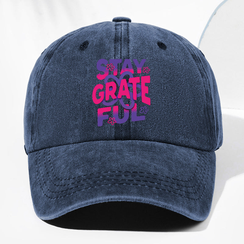 Unisex STAY GRATE FUL Letter Print Washed Vintage Baseball Cap Fashion Men Women Sun Hat Adjustable Size Trucker Cap Suitable for All Seasons Daily Wear