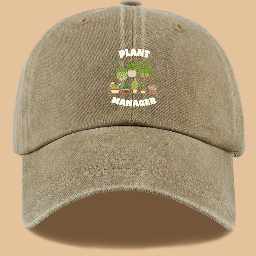 1pc "PLANT MANAGER" Plant-Themed Printed Baseball Cap, Cute Greenery Pattern Sun Hat, Fashionable Fresh Aesthetic Unisex Cap, Adjustable Size Gardening Enthusiast Essential Hat, Office Desktop Plant Lover Hat, Suitable for Outdoor Gardening