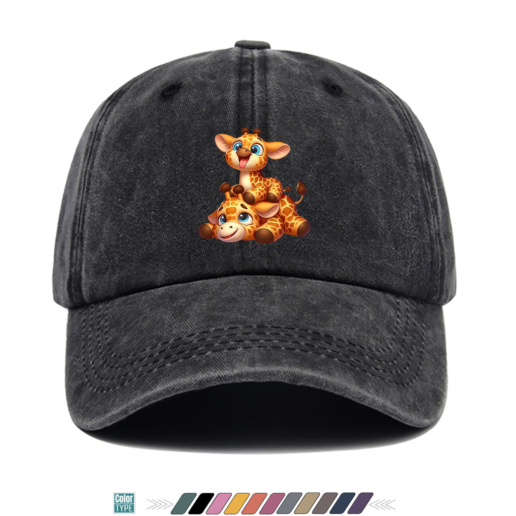 1pc Two Cartoon Giraffe Print Baseball Caps, Lively And Cute Design. Comfortable And Breathable Sun Hat, Fashionable And Beautiful, Suitable for Both Men And Women, Adjustable Size. Trucker Hat, Beach Vacation Hat, Suitable for Outdoor Activities