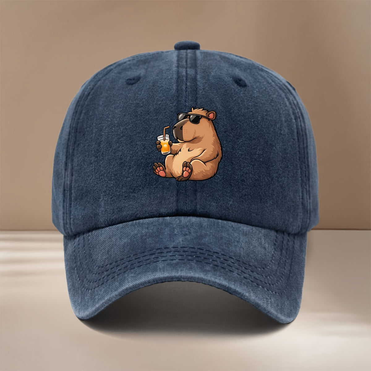 This Is a Baseball Cap with a "Drinking Guinea Pig" Graphic Print. It's Comfortable, Lightweight, and Adjustable in Size. A Six-panel Unisex Hat, This Simple and Trendy Snapback Is Perfect for Outdoor Sports, Picnics, Camping, and  Fashion
