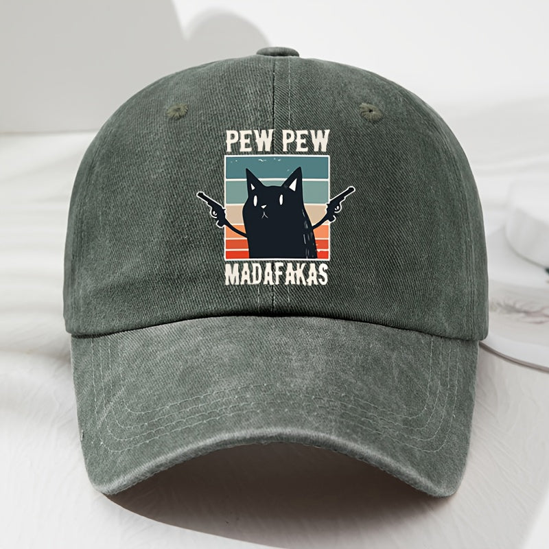 Men's & Women's "Pew Pew" Madafakas Graphic Baseball Cap - Adjustable, Lightweight, Polyester, Retro Style with Colorful Cat Design, Ideal for Outdoor Activities, Fishing, Camping, Outdoor Sports Cap | Retro Style Cap | Lightweight Headgear