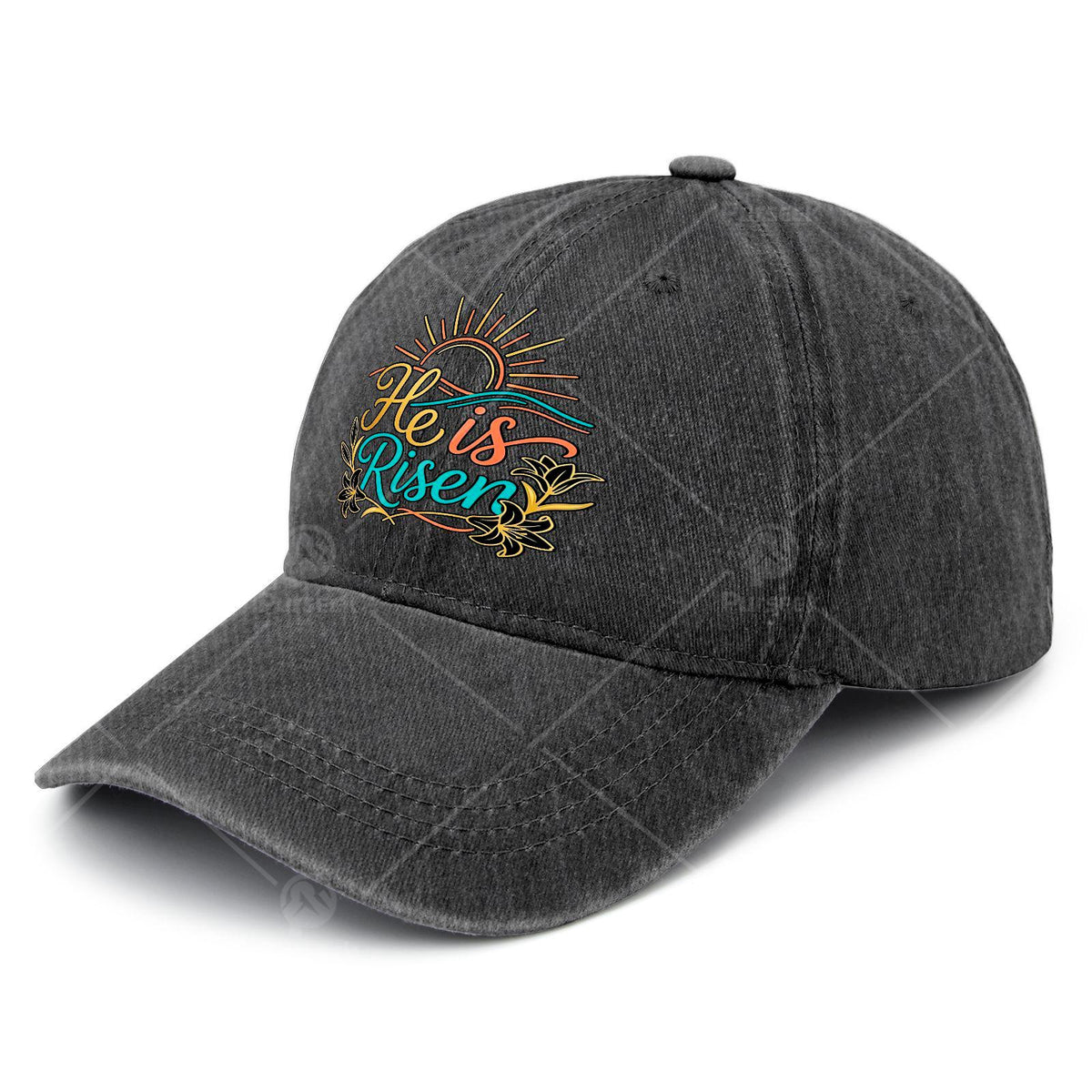 He Is Risen Christian Baseball Cap, Vintage Full-Print Religious Design, Featuring The Message "He Is Risen", Lightweight Dome-Shaped Worship Cap, Suitable for Church, Easter Gift, And Everyday Wear