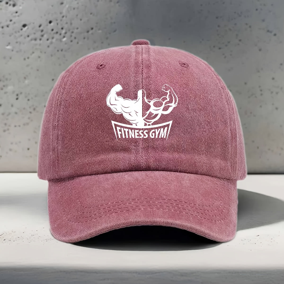 Men's & Women's Adjustable Baseball Cap with Muscle Silhouette & "FITNESS GYM" Print - Curved Brim Snapback Hat Suitable for Gym, Yoga, Outdoor Sports, Washed Style for Fitness Enthusiasts, Strength Training, Unisex