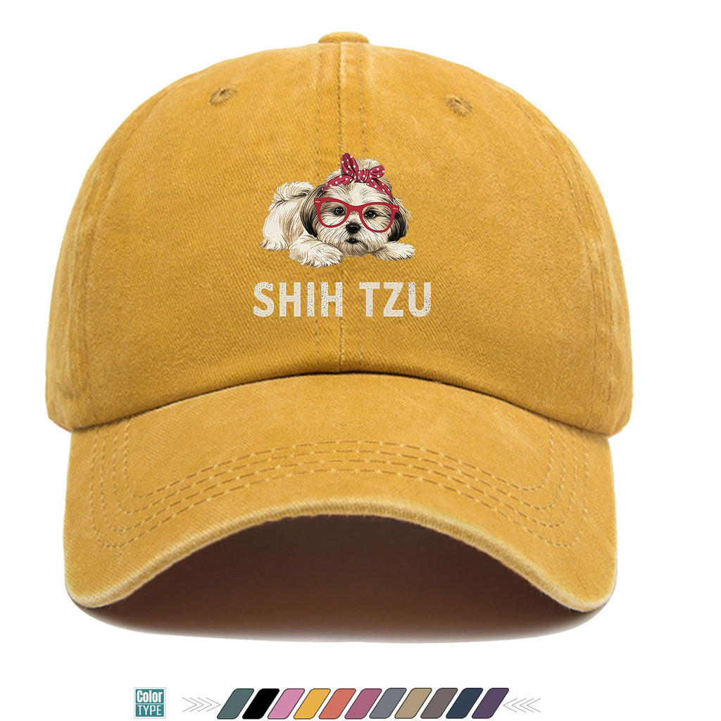 1pc Fashion Cartoon Shih Tzu Print Baseball Cap Comfortable Breathable Duck Tongue Hat Cute Pet Dog Pattern Red And White Polka Dot Bow + Red Frame Glasses Design Unisex Sun Hat Adjustable Size Suitable for Daily Travel, Shopping, Dating