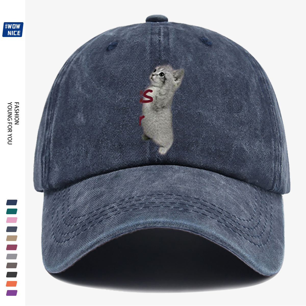 1pc "YES SIR" Text and Cute Kitten Print Baseball Cap, Unisex, Slimming Fit. Fashionable Casual Style, Adjustable Size. Suitable for Daily Outings, Shopping, Parties, Travel, and Outdoor Activities. Versatile and Practical, a Thoughtful Gift