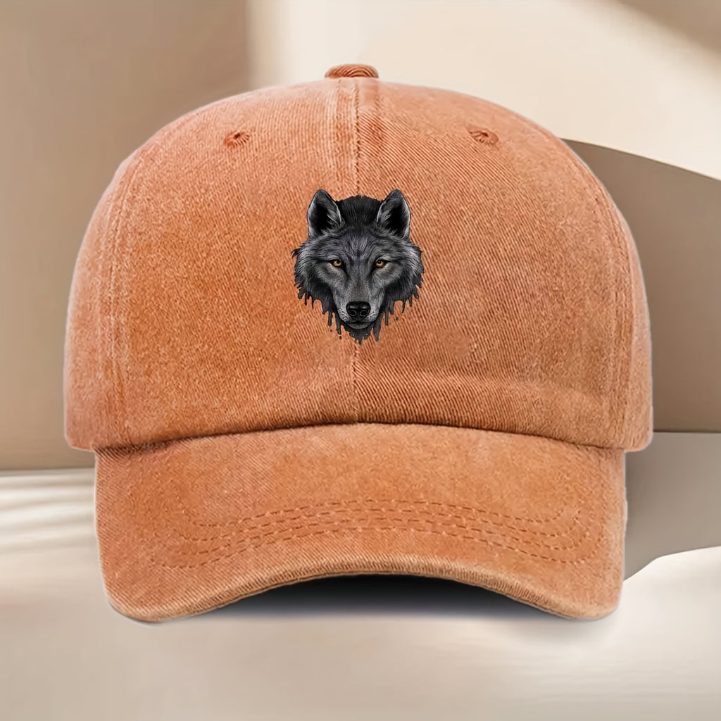 Men' & Women' Vintage Distressed Duckbill Cap with Wolf Head Print - Curved Brim Baseball Hat Suitable for All Seasons, Lightweight Durable Outdoor Travel, Hip-Hop Style for Daily Wear, Vacation, - Fits Head Circumference Well
