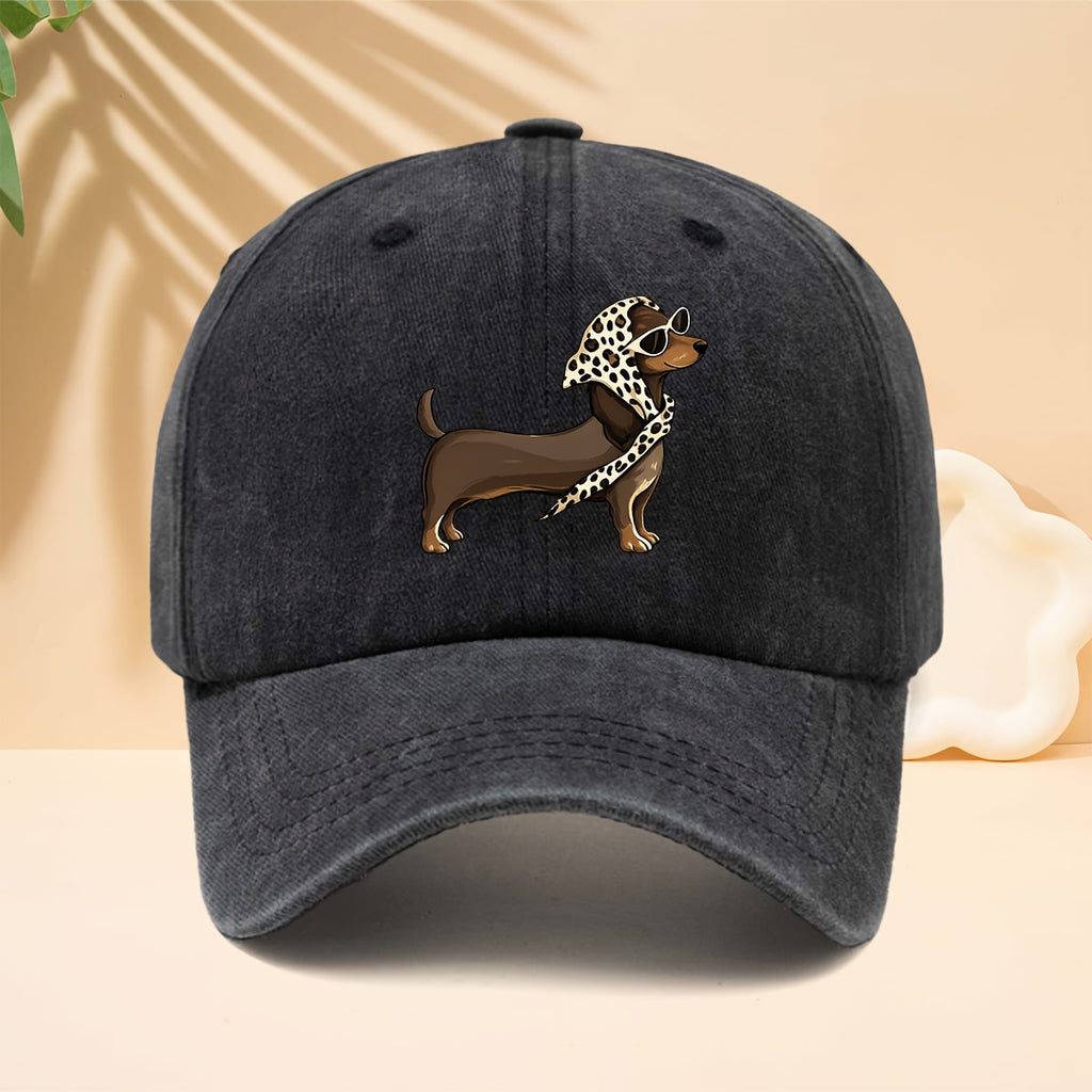 Trendy Cool Sausage Dog Theme Washed Distressed Baseball Cap Trucker Cap Unisex All-Match Fashion Casual Hat All-Season Universal Street Hip-Hop Hat Adjustable Size Soft Top Hat Curved Brim Design Non-Discriminatory Face Shape Suitable for Daily