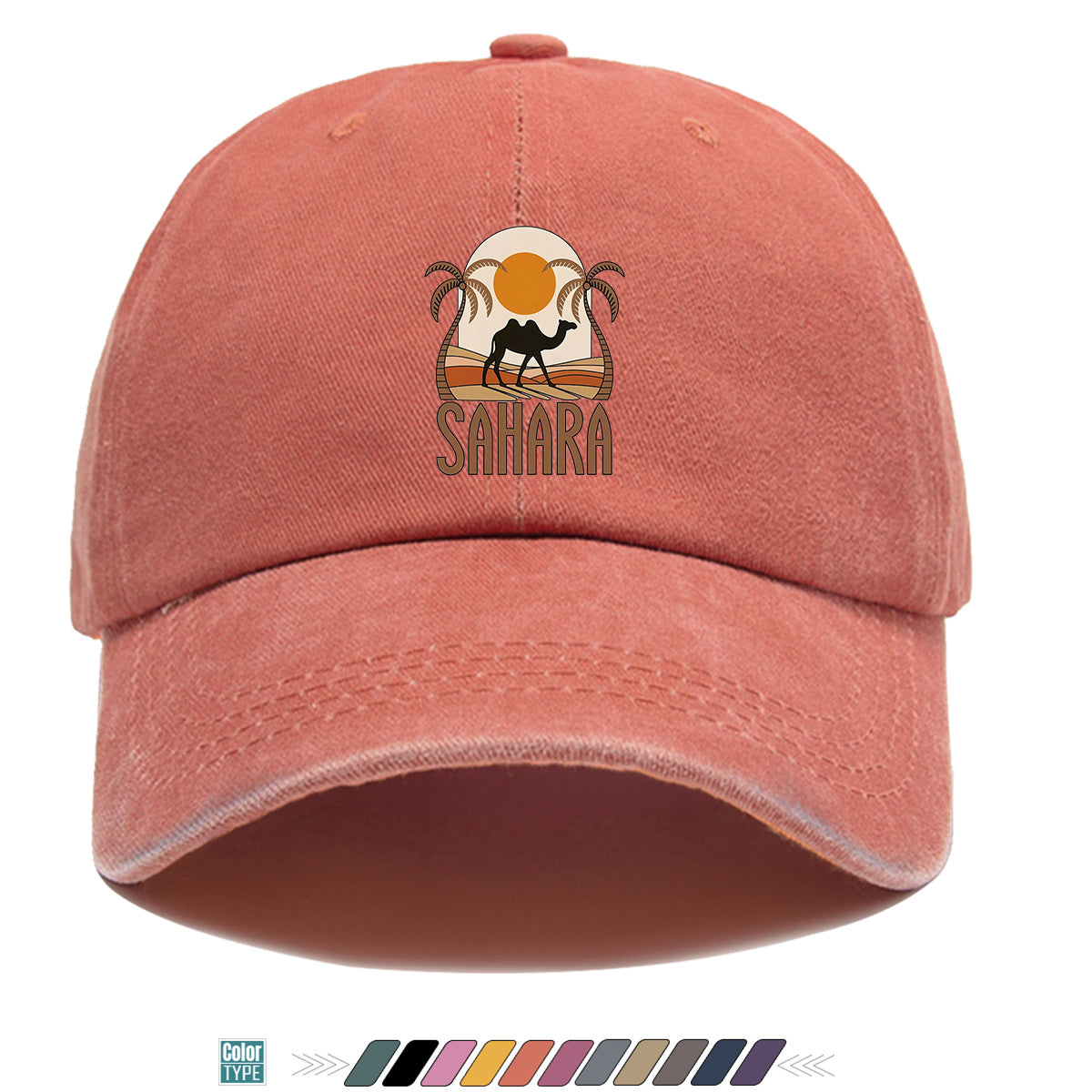 1pc Sahara-Themed Camel and Palm Tree Print Baseball Cap, Comfortable and Breathable Sun Hat, Stylish, Simple, and Beautiful, Unisex Baseball Cap with Adjustable Size, Trucker Hat, Beach Vacation Hat, Suitable for Outdoor Adventures, Desert Travel