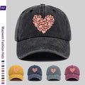 Summer Unisex Adjustable Baseball Cap, Washed Distressed Design, Large Heart Print with Small Heart Details, Washed Vintage Cap, Street Skateboard Cap, Retro Dad Hat, Durable, Comfortable, Breathable Trucker Cap