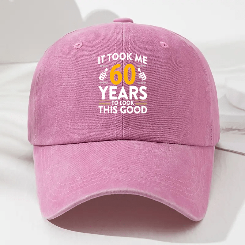 Vintage Distressed Baseball Cap Compatible for Golf & Outdoor - 'It Takes Me 60 Years to Look This Good' Print, Adjustable Unisex Hat with Breathable Black Fabric & Yellow/White Lettering, Funny Aged Look for Seniors & Casual Wearers