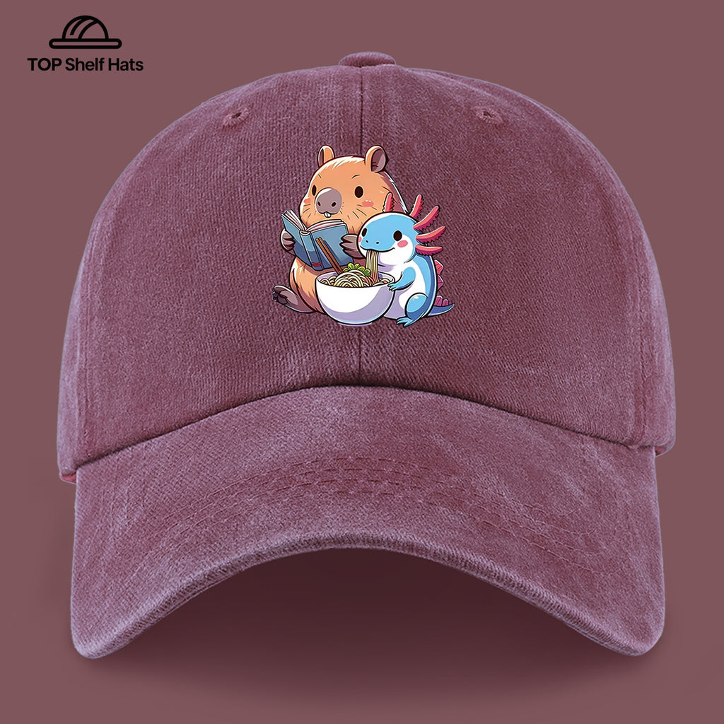 1pc Cap Compatible for Women & Men - Capybara & Salamander Print Adjustable Snapback, Lightweight Breathable Unisex Outdoor Hat with Capybara & Salamander, Valentine'S Gift, Casual Wear For, Beach, Daily Use (Ideal for For)