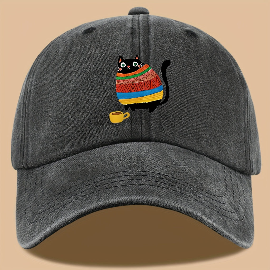 70 Lightweight Breathable 1pc Cat Print Trucker Hat - Vintage Washed Baseball Cap with Adjustable Strap, Unisex Outdoor Sun Hat | Ideal for Vacation, Hiking, Birthday Gifts