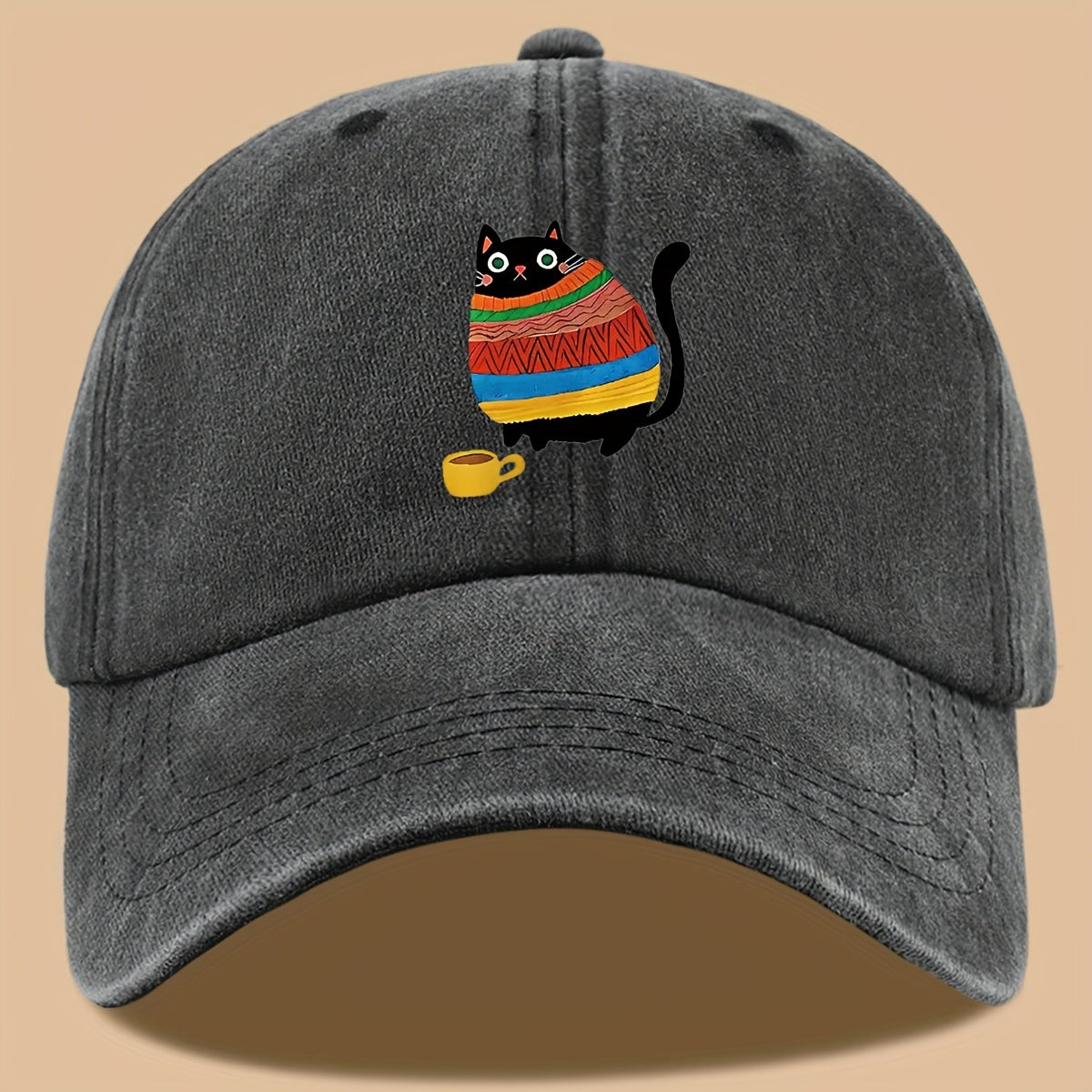 70 Lightweight Breathable 1pc Cat Print Trucker Hat - Vintage Washed Baseball Cap with Adjustable Strap, Unisex Outdoor Sun Hat | Ideal for Vacation, Hiking, Birthday Gifts