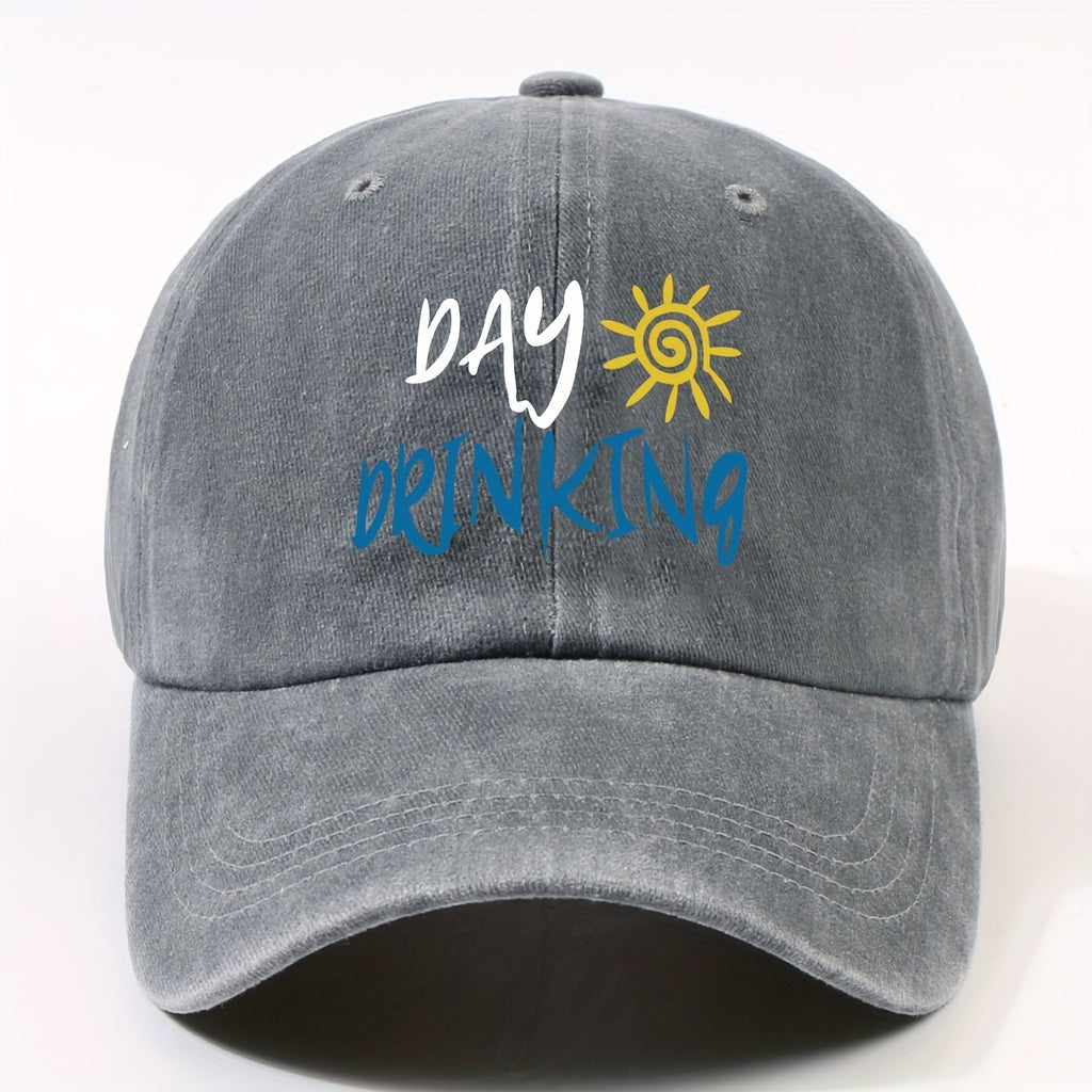 Retro Worn-Out Baseball Cap Featuring a "Daily Drink" Sun Design - Adjustable, Lightweight, Unisex Outdoor Hat Ideal for Biking, Everyday Use, And Festive Gatherings - Available in Various Colors (Black, Dark Gray, Pink, Military Green, Etc.)