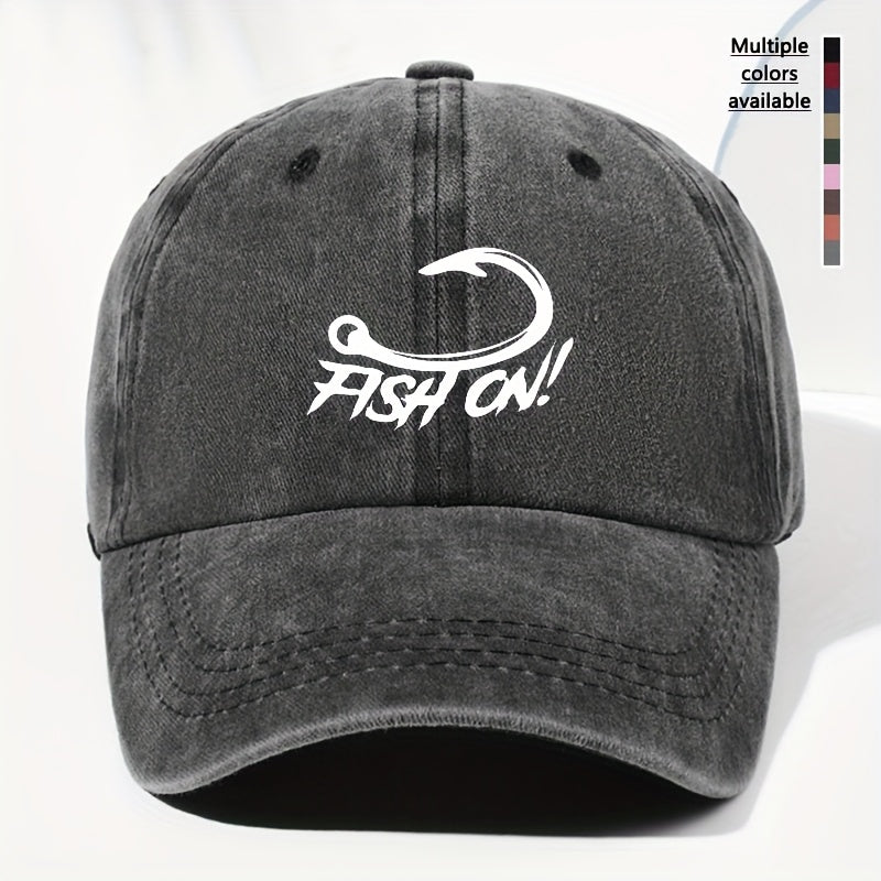 Unisex FISH ON Hook Print Washed Vintage Baseball Cap Fashion Men Women Sun Hat Adjustable Size Trucker Cap Suitable for All Seasons Daily Wear