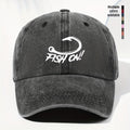 Unisex FISH ON Hook Print Washed Vintage Baseball Cap Fashion Men Women Sun Hat Adjustable Size Trucker Cap Suitable for All Seasons Daily Wear