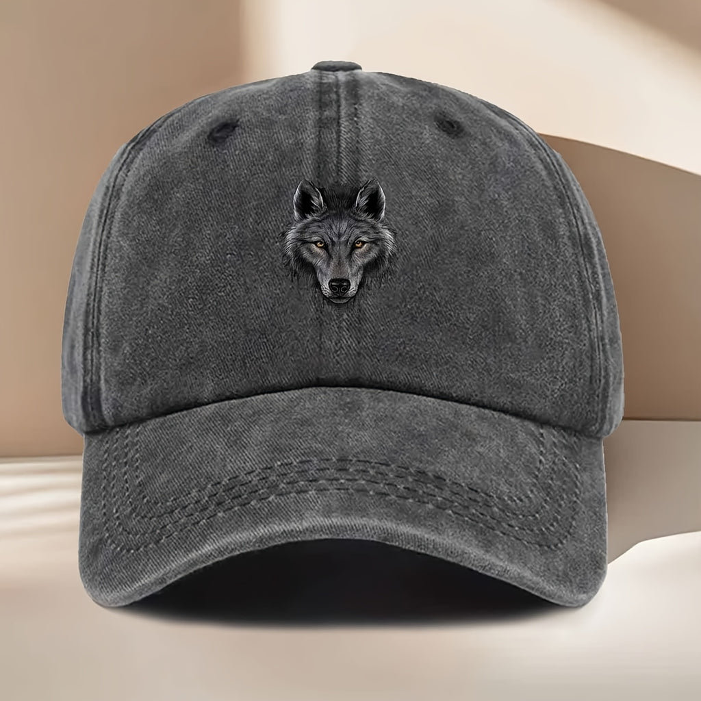 Men' & Women' Vintage Distressed Duckbill Cap with Wolf Head Print - Curved Brim Baseball Hat Suitable for All Seasons, Lightweight Durable Outdoor Travel, Hip-Hop Style for Daily Wear, Vacation, - Fits Head Circumference Well