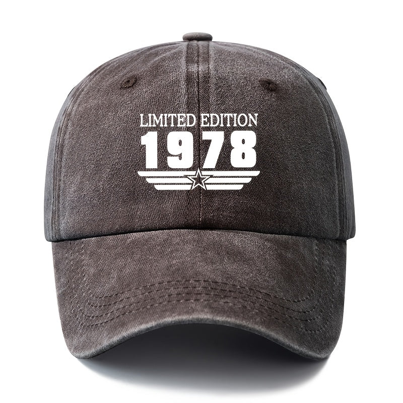 A Unisex Fashion Versatile Printed LIMITED EDITION 1978 Baseball Cap, Classic Retro Washed Outdoor Lightweight Curved Brim Hat, Trucker Baseball Cap, Suitable for Outdoor Vacation Travel Camping And Other Leisure Occasions