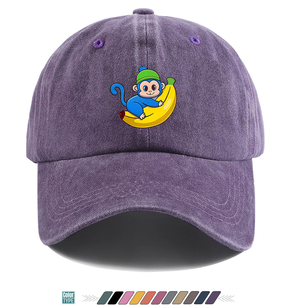 1pc Blue Monkey Banana Print Baseball Cap - Adjustable Unisex & Hat with Monkey & Banana, Suitable for Daily Wear, Outdoor Activities, Amusement Parks, Birthday Gifts - Cute Birthday Present for And