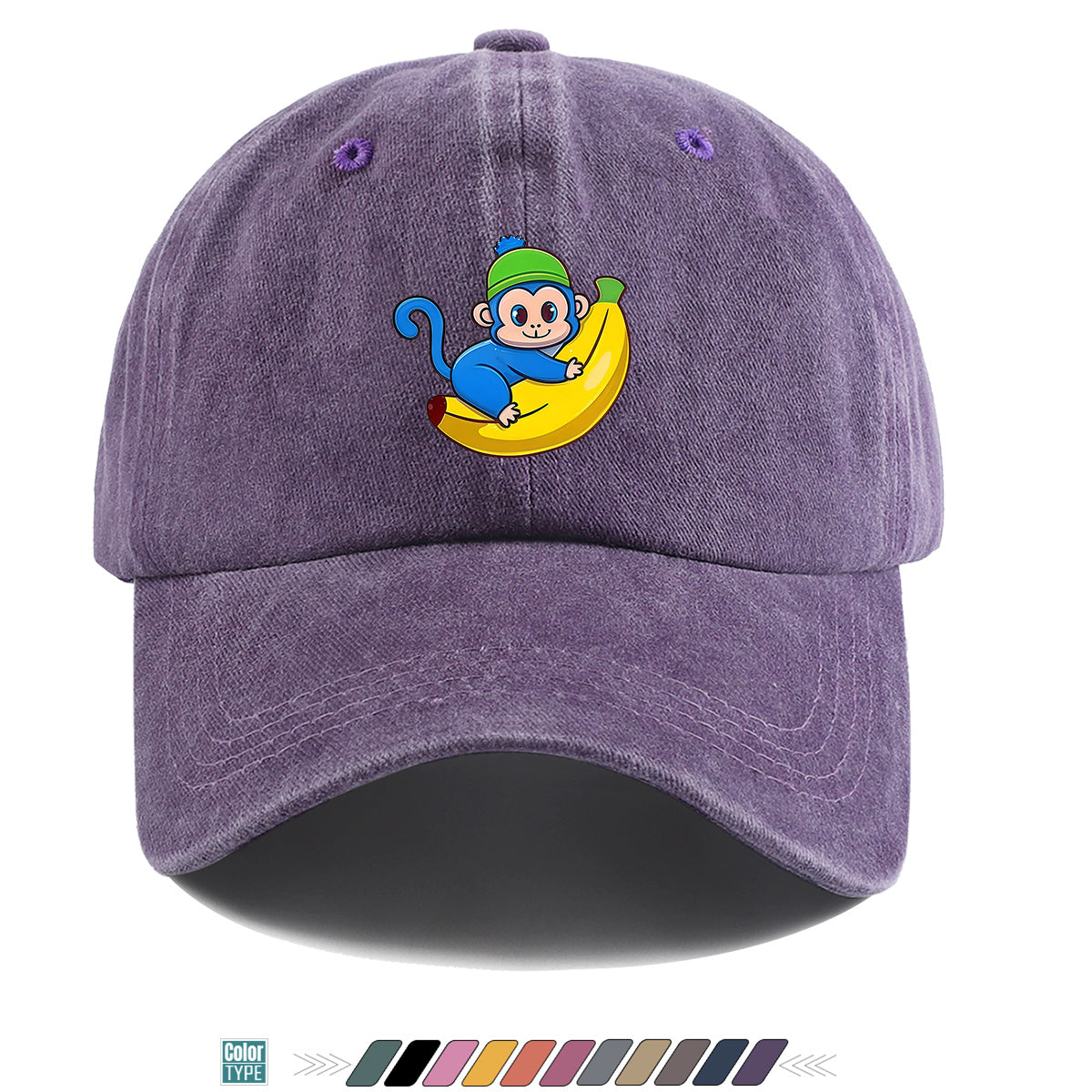 1pc Blue Monkey Banana Print Baseball Cap - Adjustable Unisex & Hat with Monkey & Banana, Suitable for Daily Wear, Outdoor Activities, Amusement Parks, Birthday Gifts - Cute Birthday Present for And
