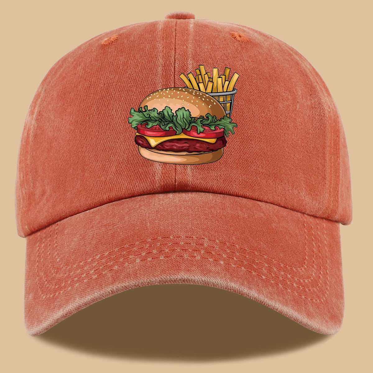 1pc Cartoon Style Food Illustration Fun Printed Full Hamburger Baseball Cap Lightweight Comfortable Breathable Sun Hat Fashion Easy Beautiful Men And Women Baseball Cap Adjustable Size Truck Driver Dad Hat Mom Beach Vacation Hat Suitable for Outdoor
